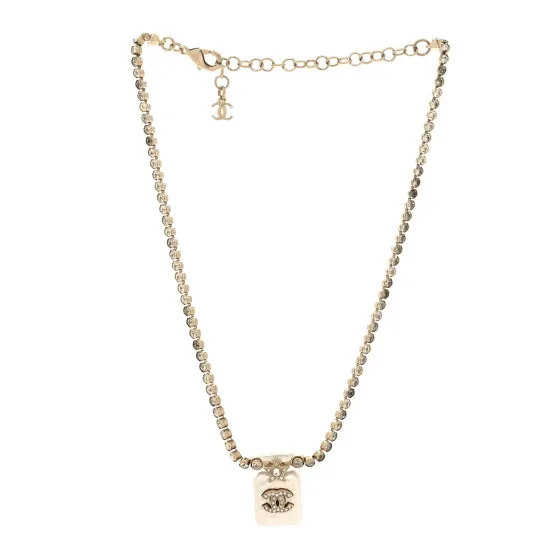 Original Cheap Cheap CHANEL Pearl Resin Crystal CC Perfume Bottle Necklace Gold Pearly White 0127