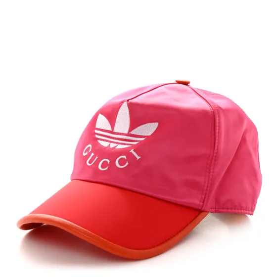 Cheap GUCCI X ADIDAS Satin Trefoil Logo MC Rolly Baseball Hat Fuxia Red 0112