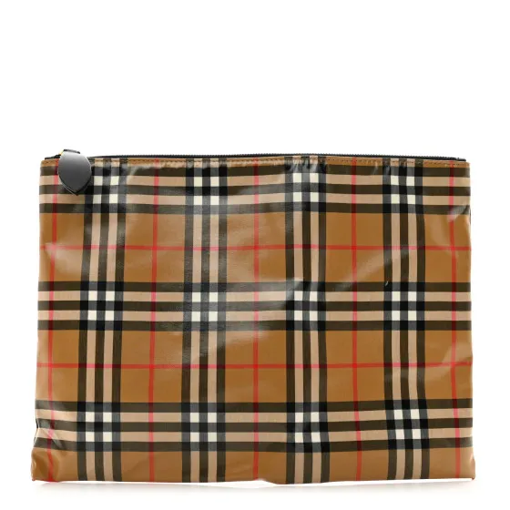 Original Cheap Cheap BURBERRY Coated Canvas Vintage Check Large Zip Pouch Antique Yellow 0119