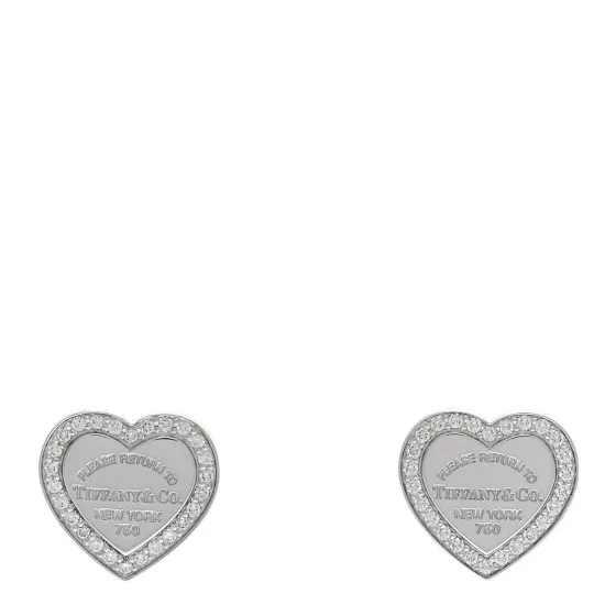 Cheap Authentic Cheap TIFFANY 18K White Gold Diamond Return To Tiffany Heart Tag Earrings 0127