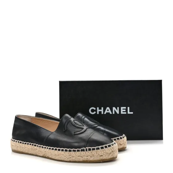 How to buy Cheap CHANEL Lambskin CC Espadrilles 37 Black 0119