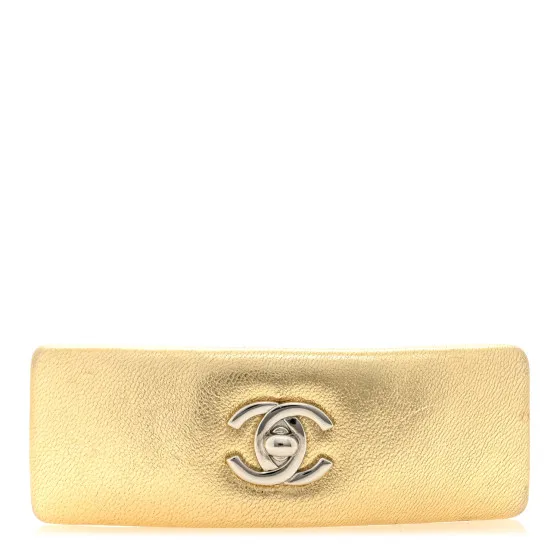 Cheap CHANEL Metallic Lambskin Turnlock CC Hair Clip Barrette Gold 0112