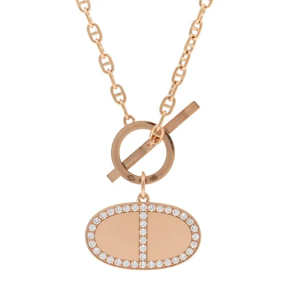 Cheap Authentic Cheap HERMES 18K Rose Gold Diamond Chaine D'Ancre Verso Pendant Necklace SH 0127