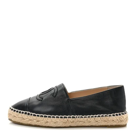 Cheap CHANEL Lambskin CC Espadrilles 37 Black 0119