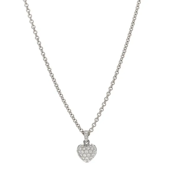 Best Price Cheap CARTIER 18K White Gold Diamond Small Heart Paved Pendant Necklace 0127