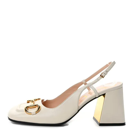 Cheap Authentic Cheap GUCCI Malaga Kid Horsebit 75mm Slingback Pumps 39 Mystic White 0116