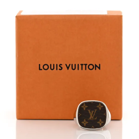 Best Price Cheap LOUIS VUITTON Monogram Lock Signet Ring M Silver 0127