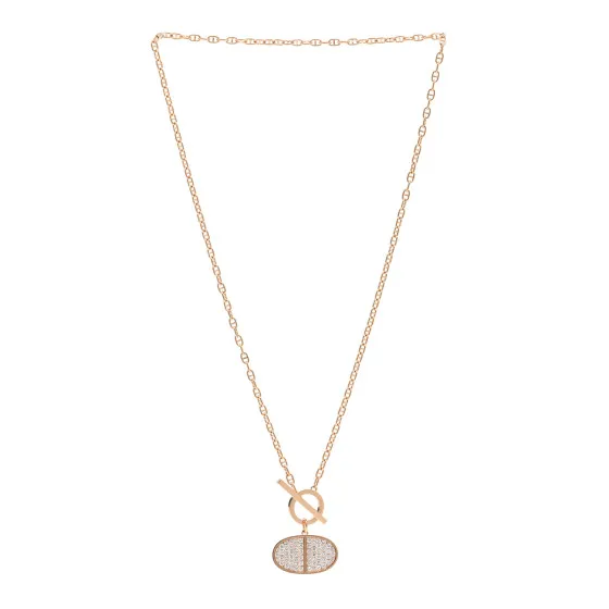 Cheap Authentic Cheap HERMES 18K Rose Gold Diamond Chaine D'Ancre Verso Pendant Necklace SH 0127