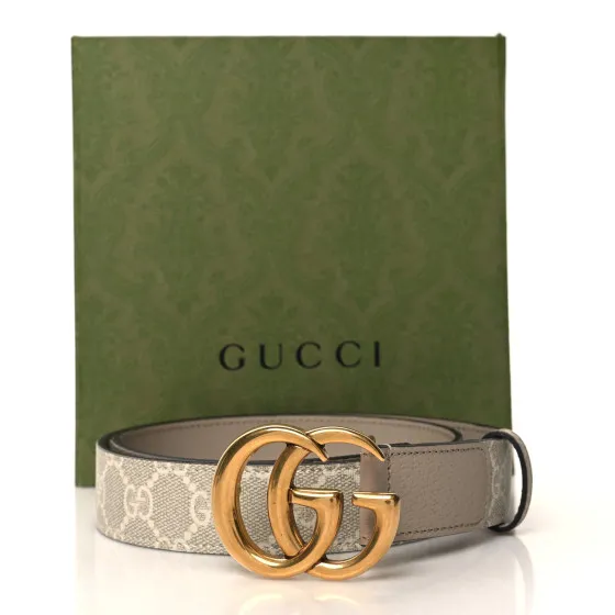 Original Cheap Cheap GUCCI GG Supreme Monogram Calfskin Double G 30mm Belt 85 34 Beige Mystic White Oatmeal 0119