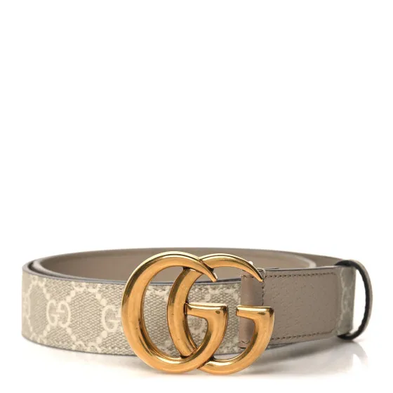 Original Cheap Cheap GUCCI GG Supreme Monogram Calfskin Double G 30mm Belt 85 34 Beige Mystic White Oatmeal 0119