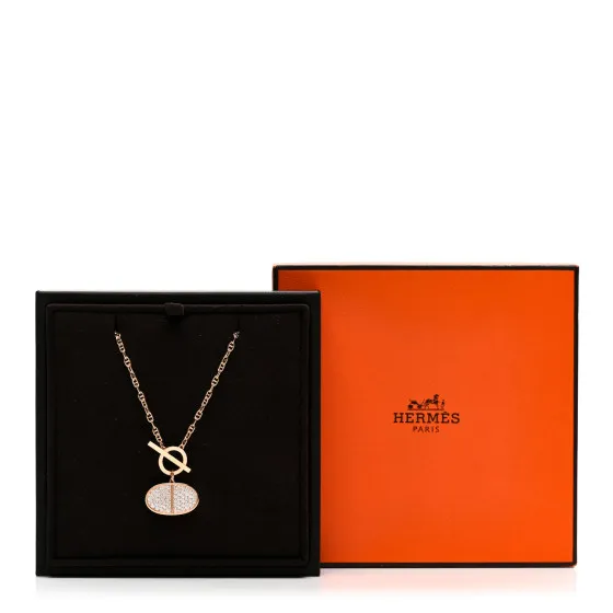 Cheap Authentic Cheap HERMES 18K Rose Gold Diamond Chaine D'Ancre Verso Pendant Necklace SH 0127