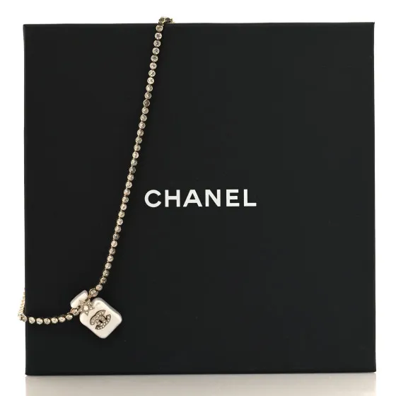 Original Cheap Cheap CHANEL Pearl Resin Crystal CC Perfume Bottle Necklace Gold Pearly White 0127