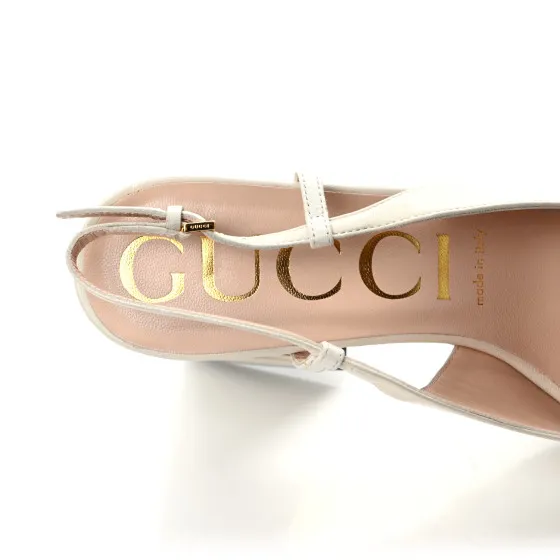 Cheap Authentic Cheap GUCCI Malaga Kid Horsebit 75mm Slingback Pumps 39 Mystic White 0116