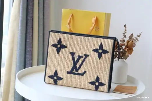 Original Cheap Cheap Raffia Toiletry VUITTON Pouch Monogram LOUIS 0210